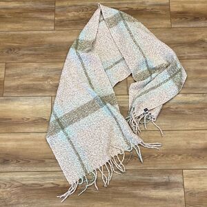 Echo Women’s Pink and Tan Plaid Knit Scarf With Fringe